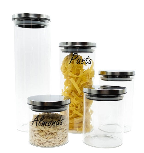 Glass Storage Jars with Silver Lids - Set of 5