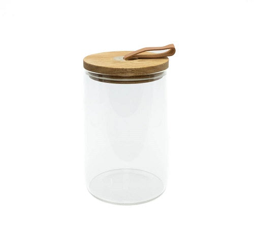 Glass Storage Jar with Leather Loop Lid - 1 litre